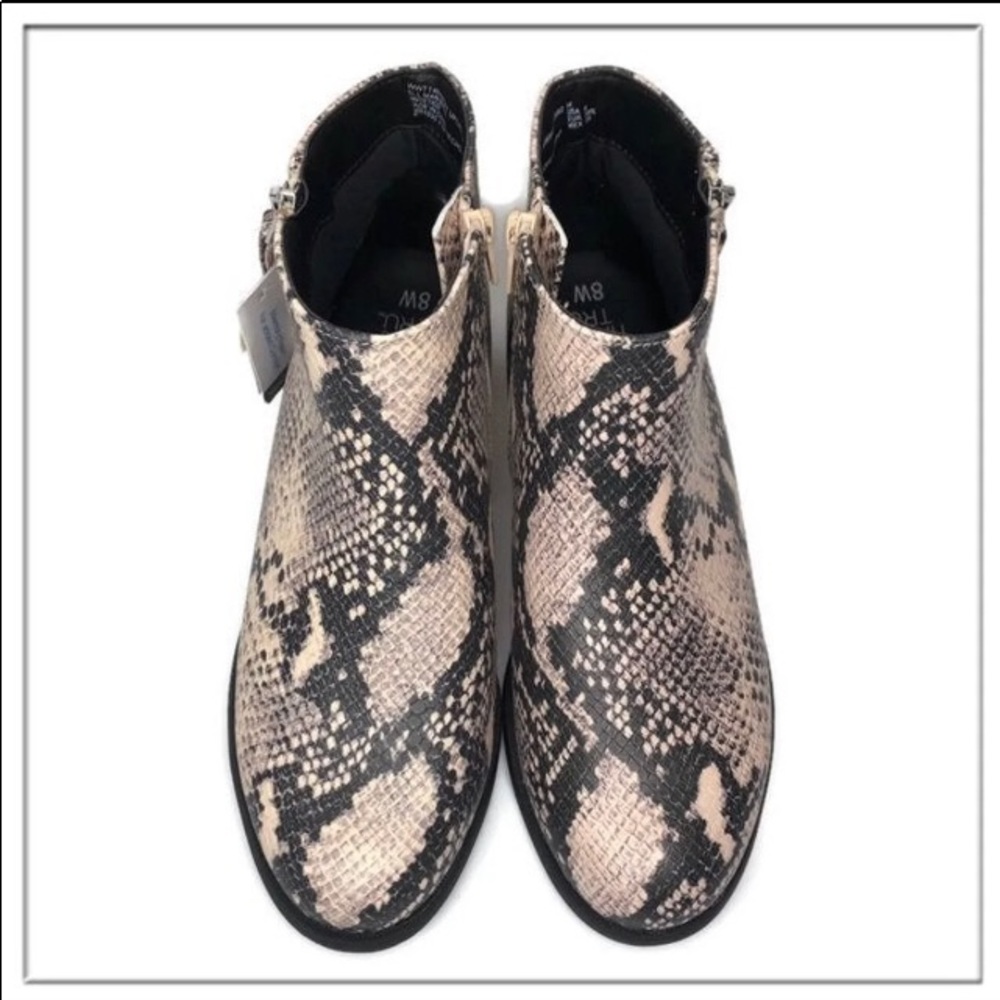 Time & Tru. Snakeskin side zip ankle booties